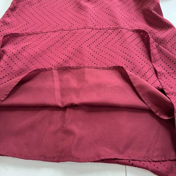 Candies Y2K Shift Burgundy Laser Cut Lined Mini Dress Slit Long Sleeves Size S - Picture 6 of 11